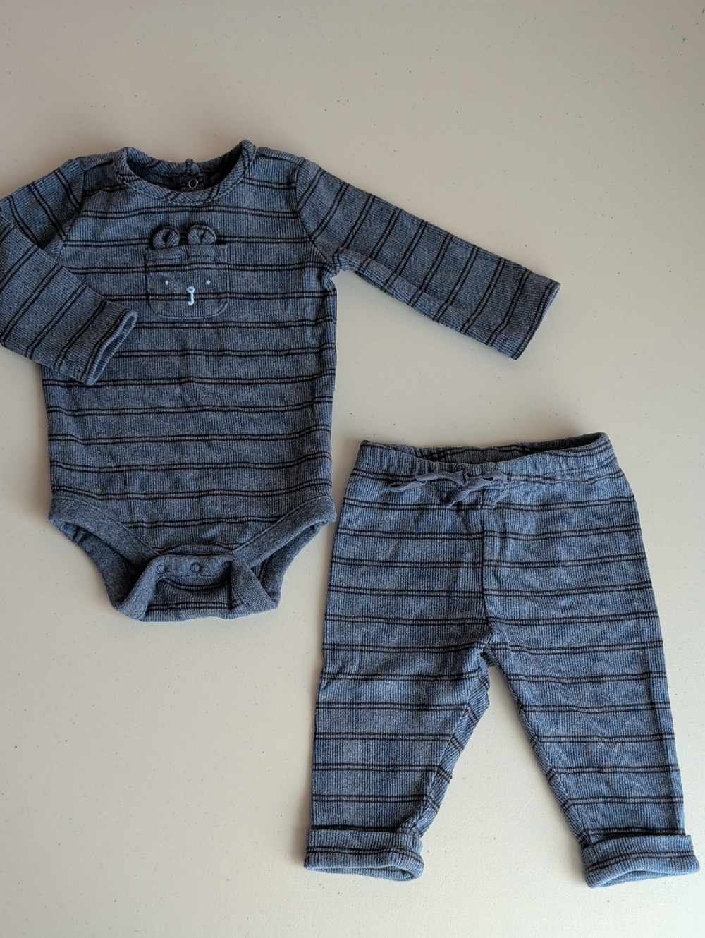 GAP Infant Striped Bodysuit and Pants Set - Blue and Gray